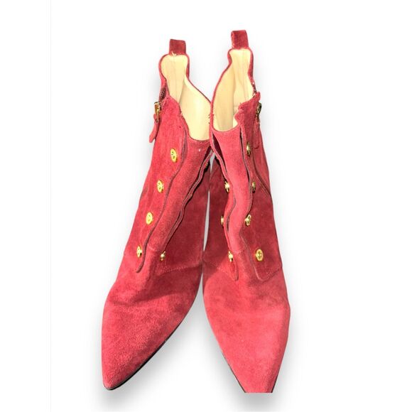 Nine West Chunky Red leather button almond toe block heel Boot sz 12 steampunk w - Picture 8 of 9